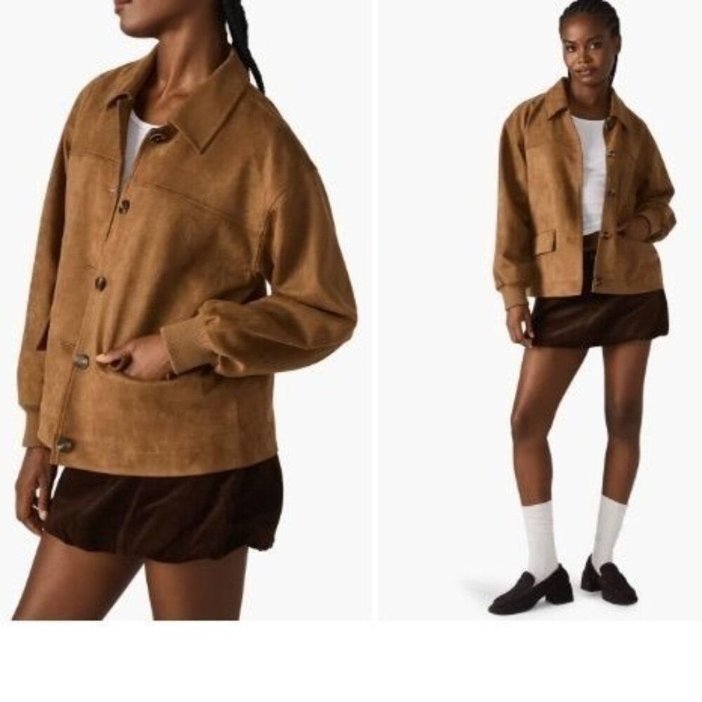 STEVE MADDEN Faux Suede Jacket S Dropped Shoulder Front Pockets Toast OS NWT